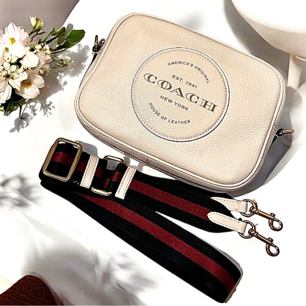 Coach Cream Crossbody Bag with Black and Burgundy Stripe Strap - Picture 5 of 16